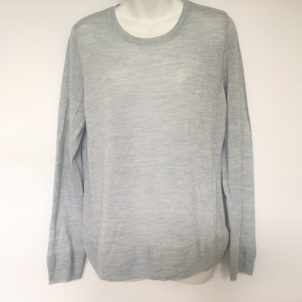 MAX STUDIO Pullover Sweater Extra Fine Merino Wool Round Neck Blue Thin Sz L